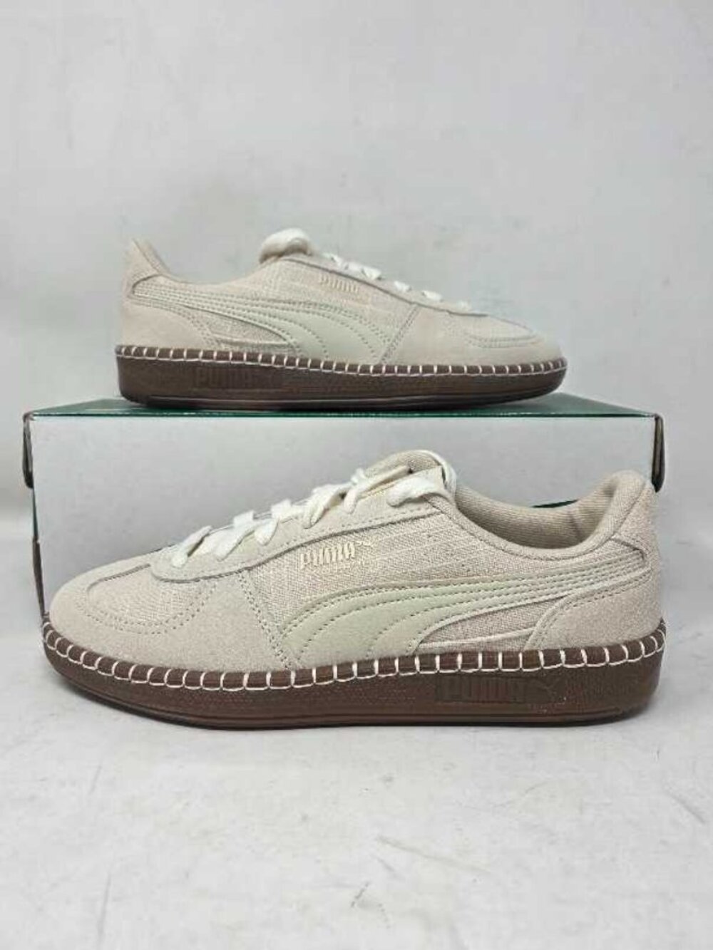New 7.5 PUMA x Anthropologie exclusive Palermo STRAW sneakers Alpine Snow-Gum